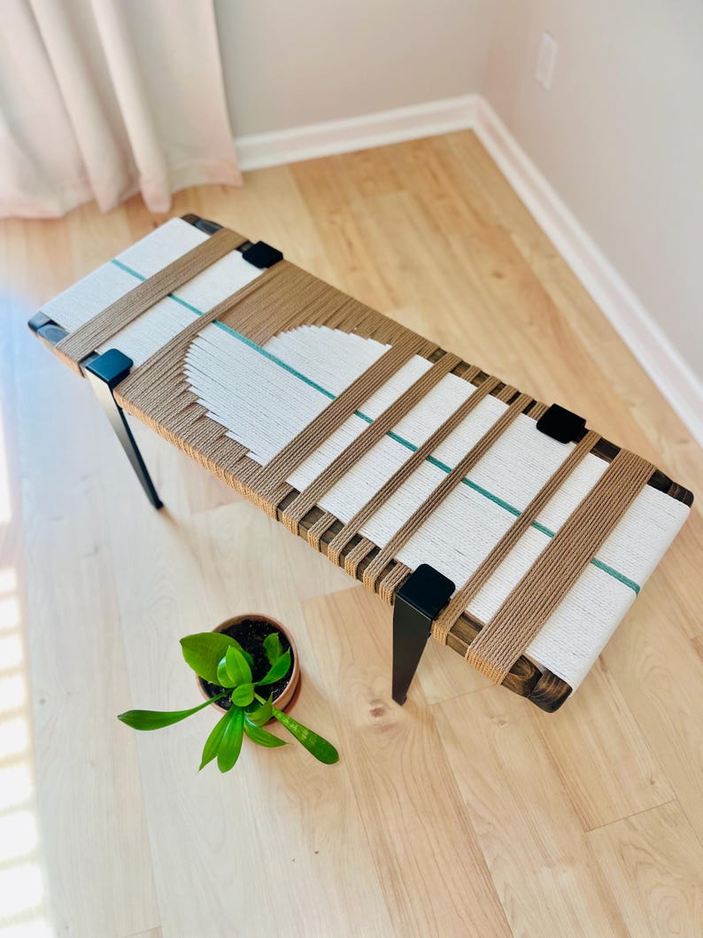 Mid century modern handwoven bench - Enterwy bench - Image 4