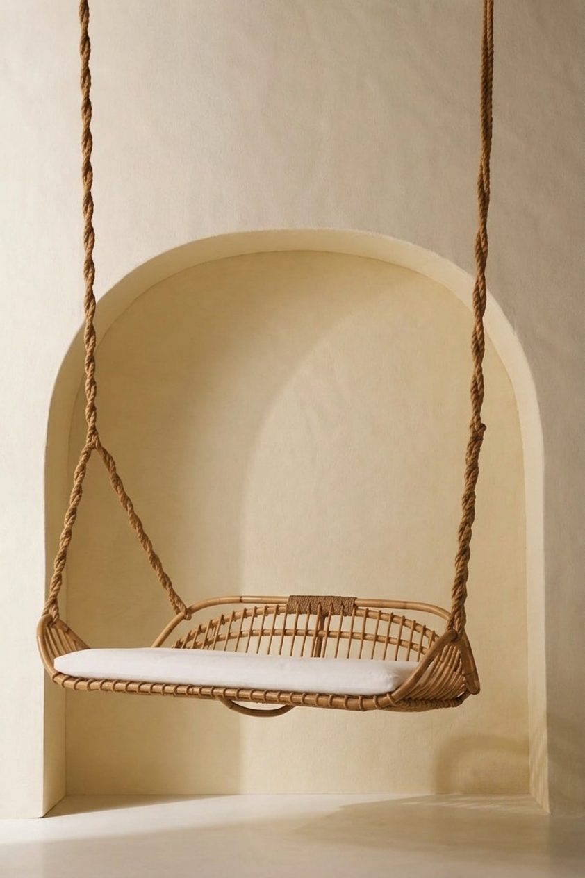 Indoor & Outdoor Porch Swing | 3-Seater Hanging Chair with Adjustable Jute Ropes & Cushion - Image 2