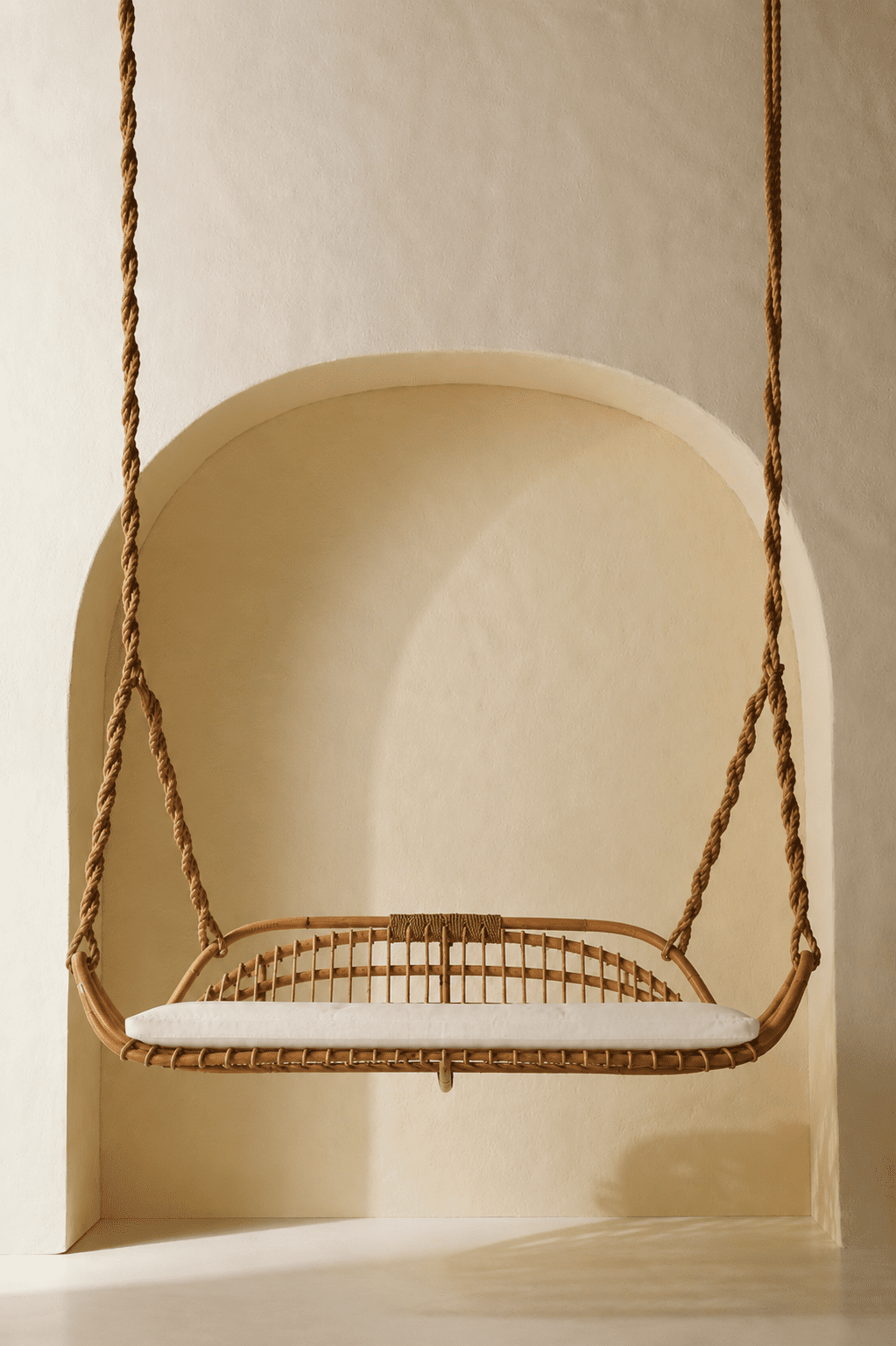 Indoor & Outdoor Porch Swing | 3-Seater Hanging Chair with Adjustable Jute Ropes & Cushion