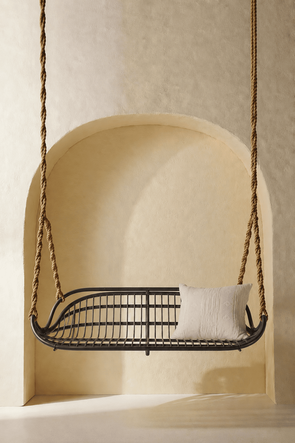 Indoor & Outdoor Porch Swing | 3-Seater Hanging Chair with Adjustable Jute Ropes & Cushion - Image 4